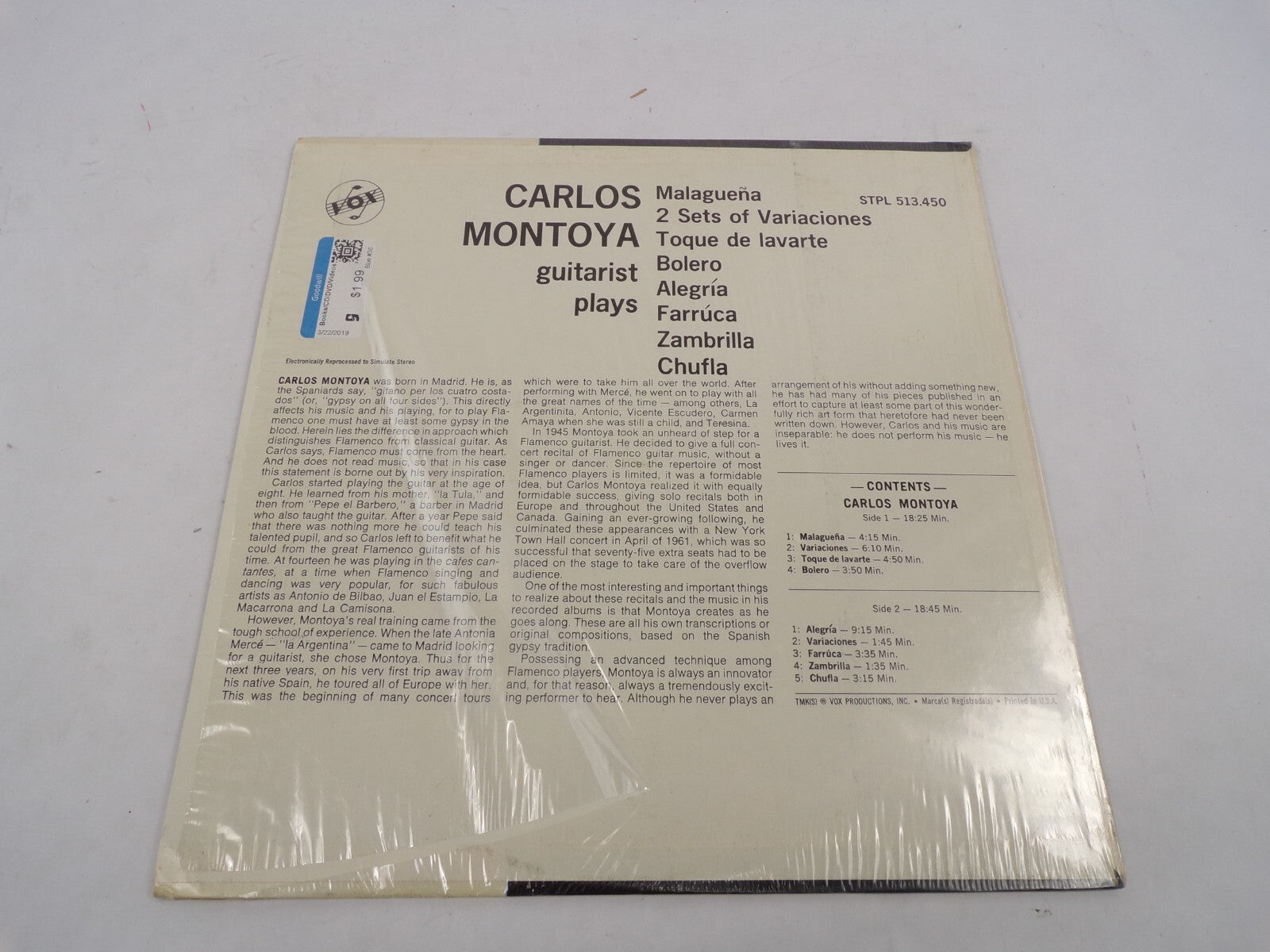 Carlos Montoya Malaguena 2 Sets Of Variaciones Toque de Lavarte Bolero Alegria
