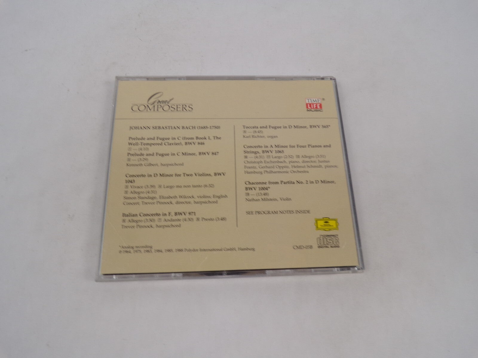 Bach Great Composers Prelude And Fugue In C, C Minor Concerto In D Minor CD#71