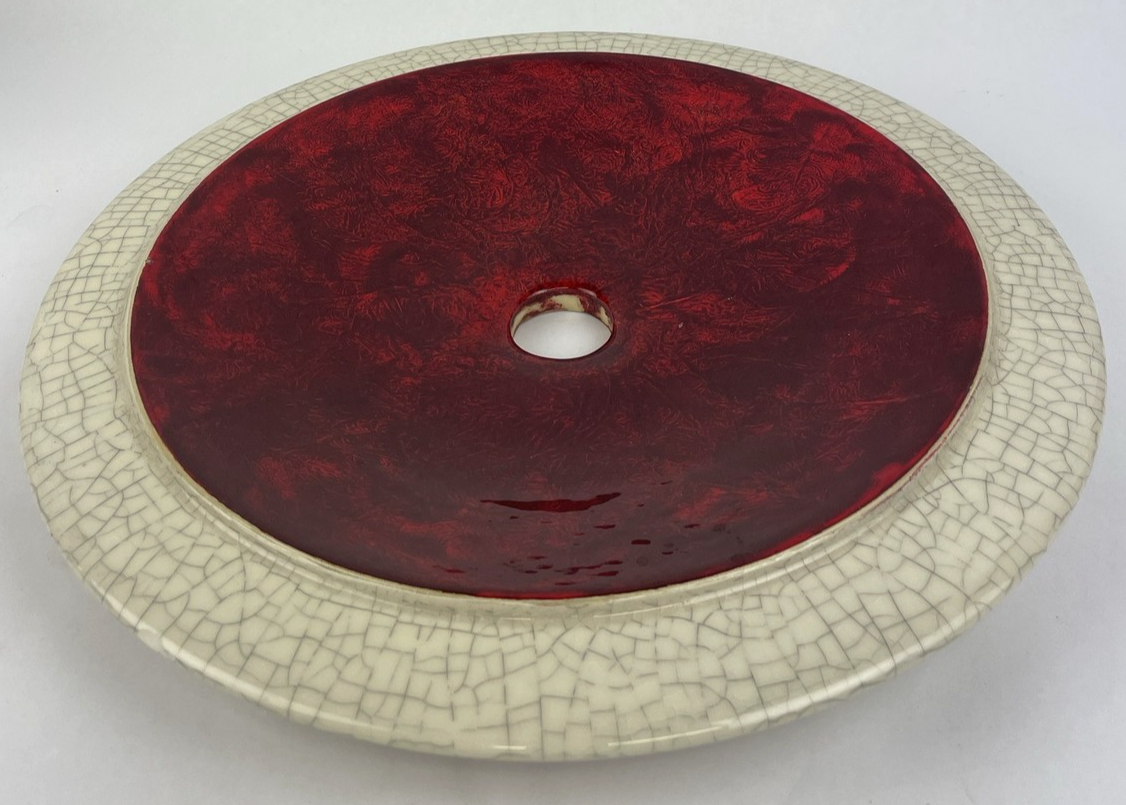 Round Designer Glass Vessel Sink Metallic Red Modern Decor Design OD 14.5"