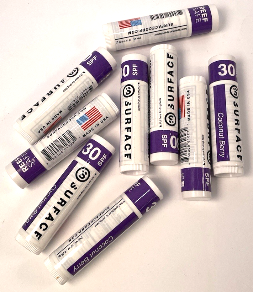 Lot of 9 x Surface Sunscreen Coconut Berry Lip Balm SPF30-Dana Made in the USA