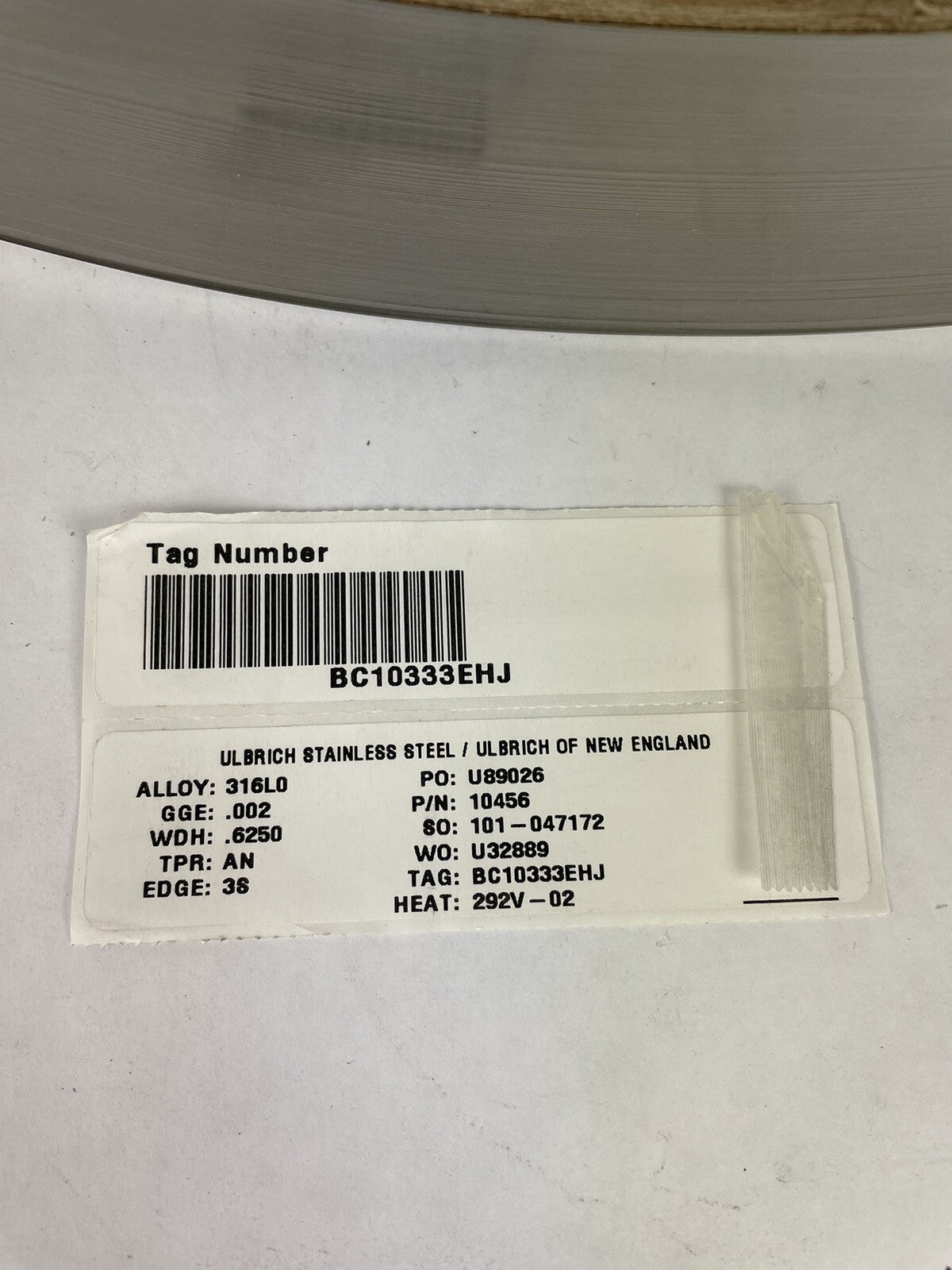 ULBRICH STAINLESS STEEL 316 LO GAUGE: .002" X W 0.6250" ANNEALED HEAT 292v-02