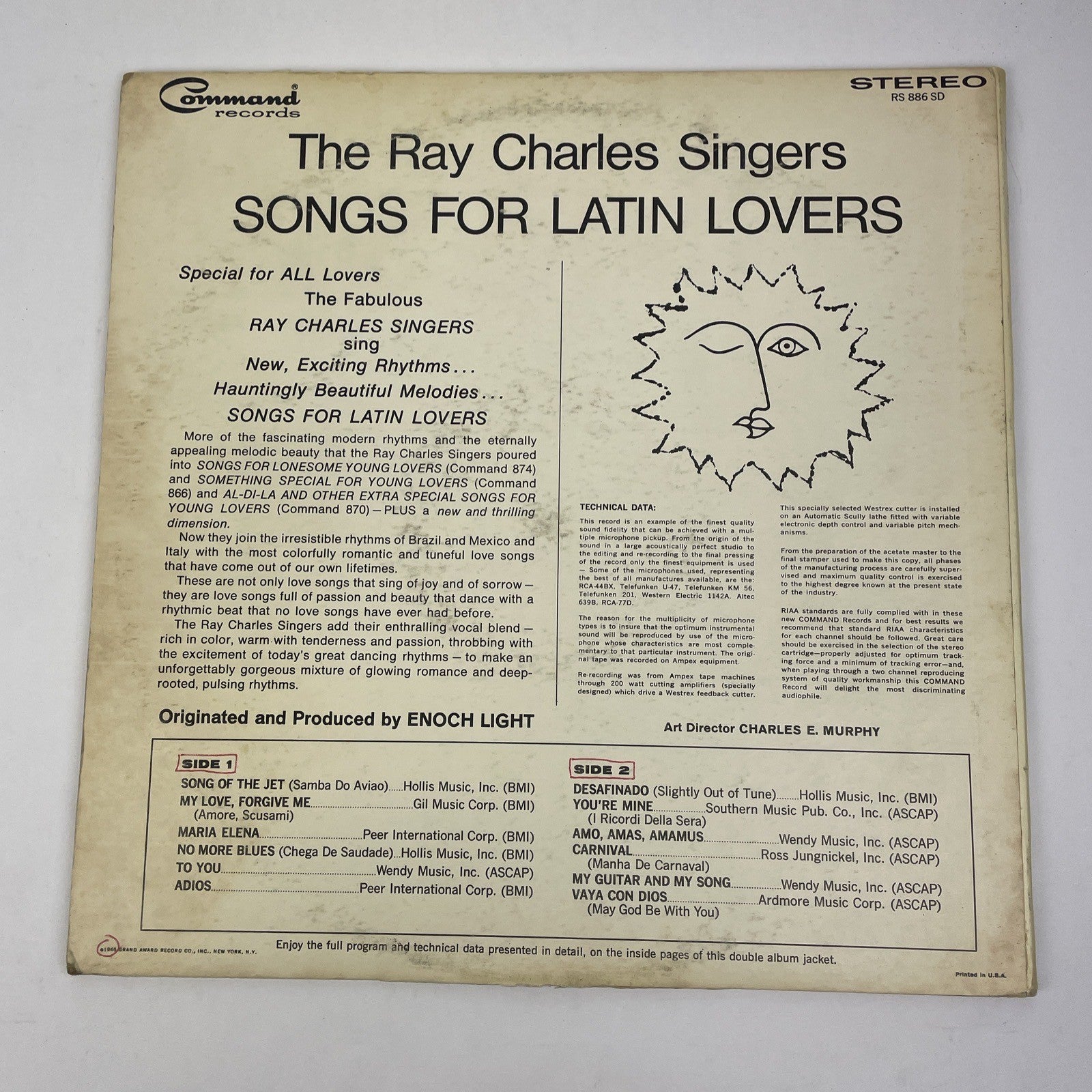 The Ray Charles Singers- " Songs For Latin Lovers " Stereo LP Record - Command