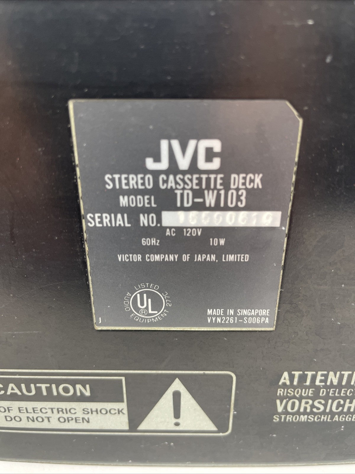 Vintage JVC TD-W103 Stereo Double Cassette Tape Deck for Parts or repair