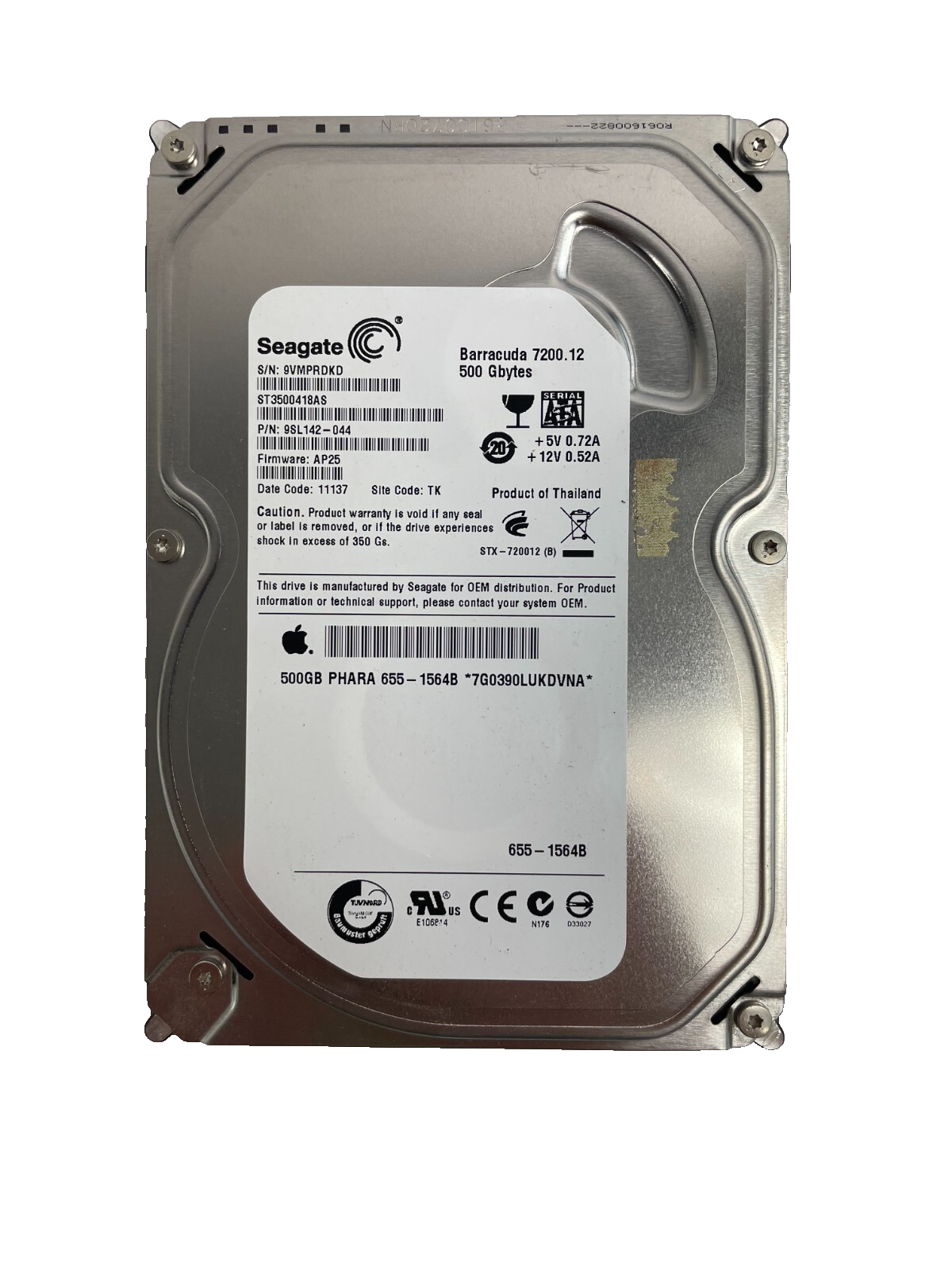 Seagate Model ST3500418AS Barracuda 7500 RPM 500Gbytes Internal Drive Cache 16MB