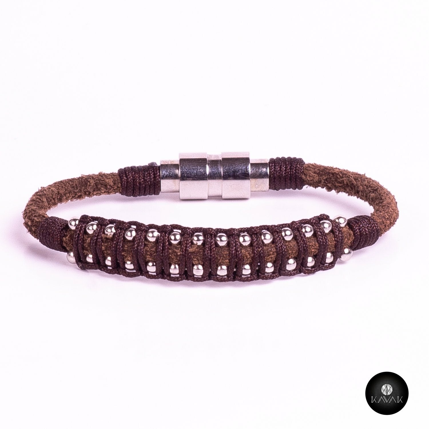 Kavak Handmade Men's Bracelet Leather Magnetic Stainless Steel Military Braided