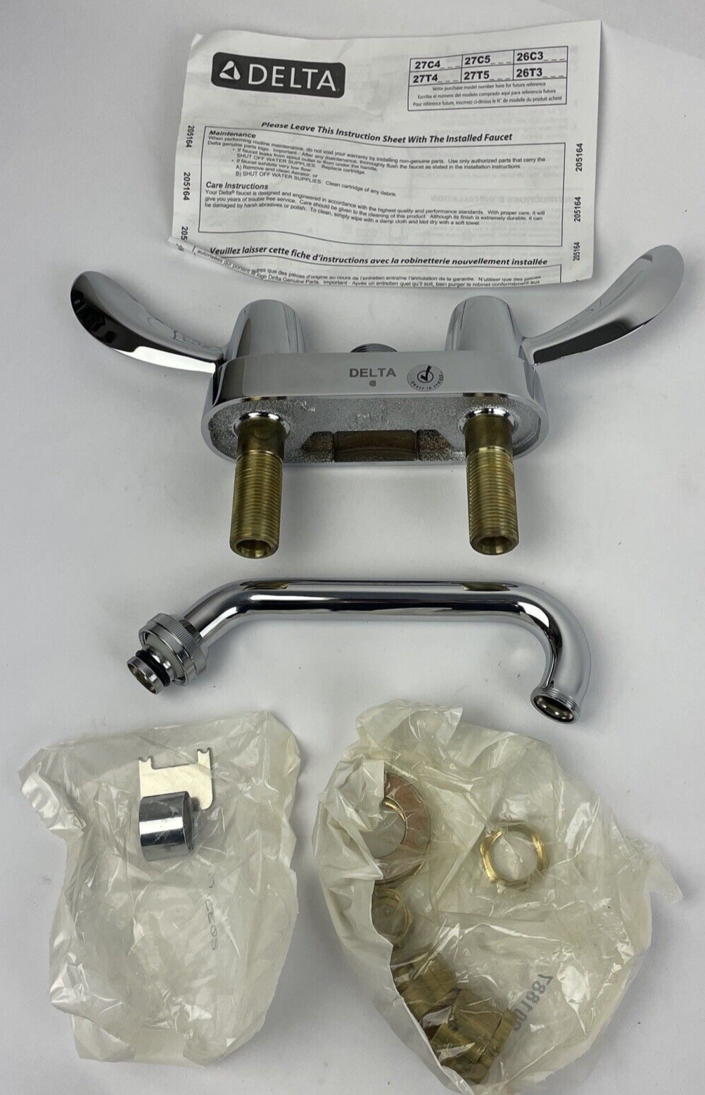 OEM DELTA Two Handle HOT COLD 4" Deck Mount Faucet In Chrome Model 27C4332 Delta