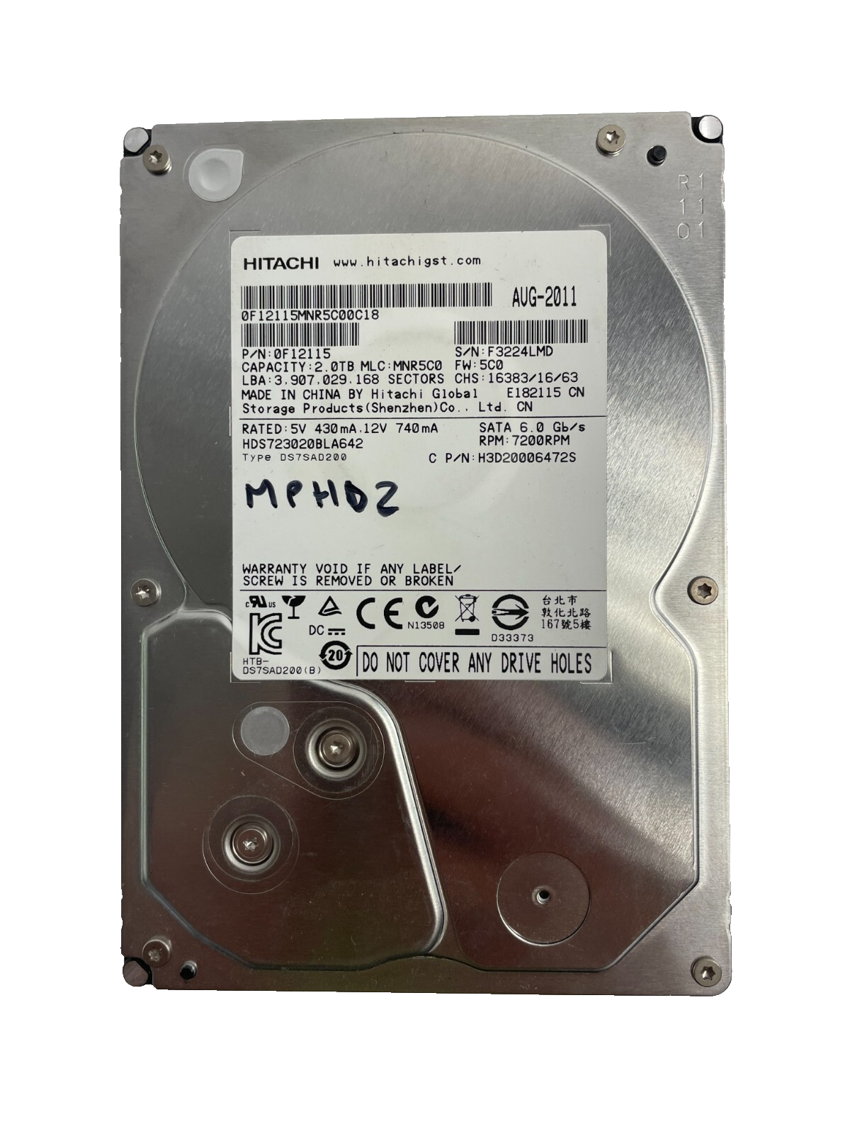 Hitachi Model HDS723020BLA642 Internal Hard Drive 2TB 7200 RPM Cache 64MB