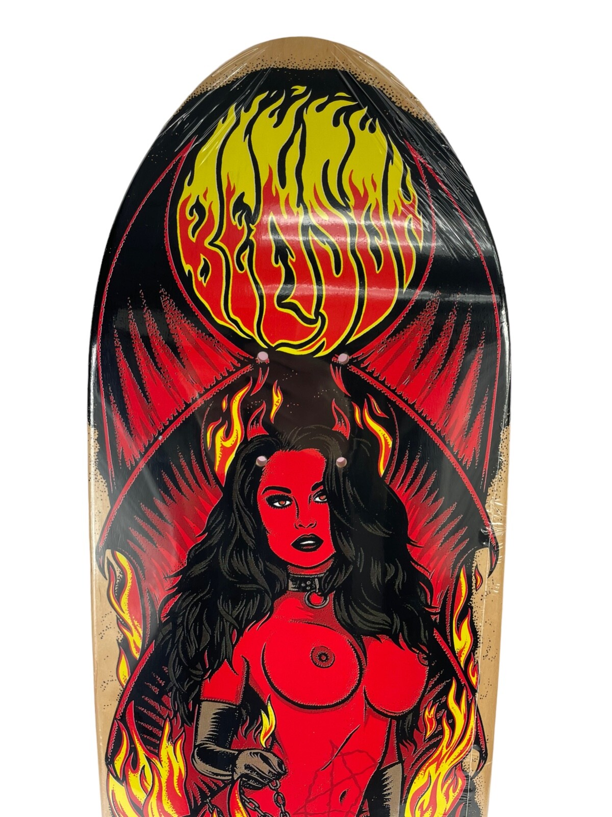 Death Skateboards Benson Red Devil Woman Pro 9-inch pool shape skateboard deck with classic old-school design and signature graphic.