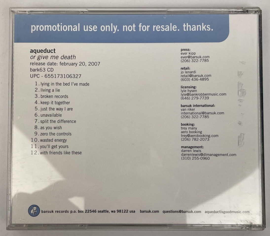 Aqueduct - Or Give Me Death (Promotional Digital Audio CD) barsuk  records    #2