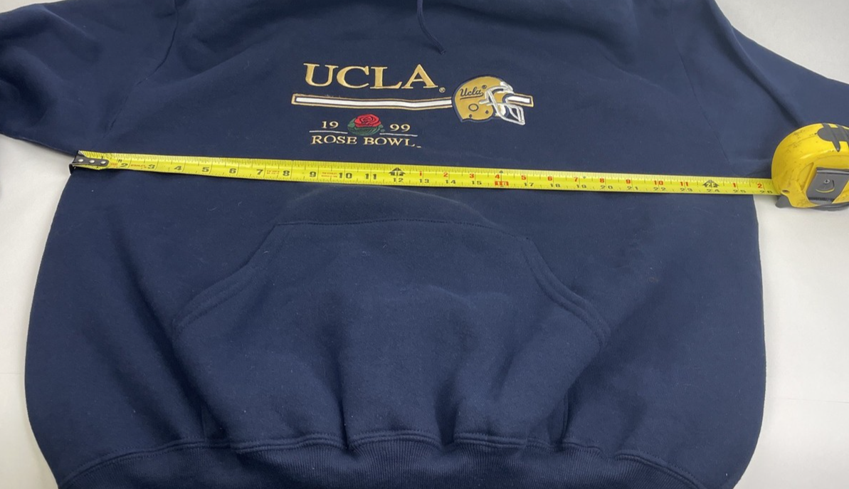 Vintage 90s UCLA Rose Bowl 1999 Heavy Hooded Pullover Sweater Mens XL Navy Blue