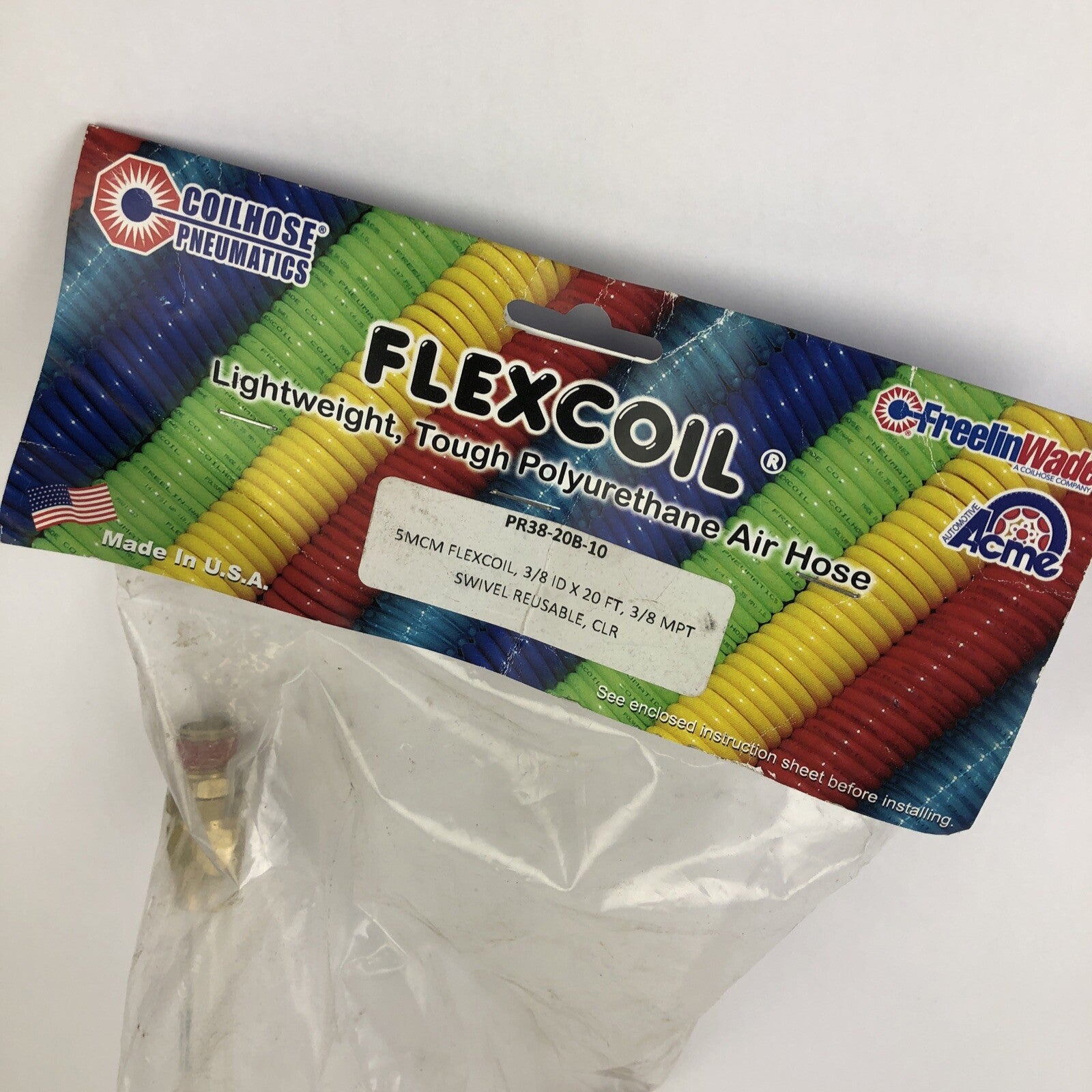 ACME Flexcoil Air hose  PR38-20B-10 5MCM 3/8 ID x 20 , 3/8 MPT Clear Pneumatic
