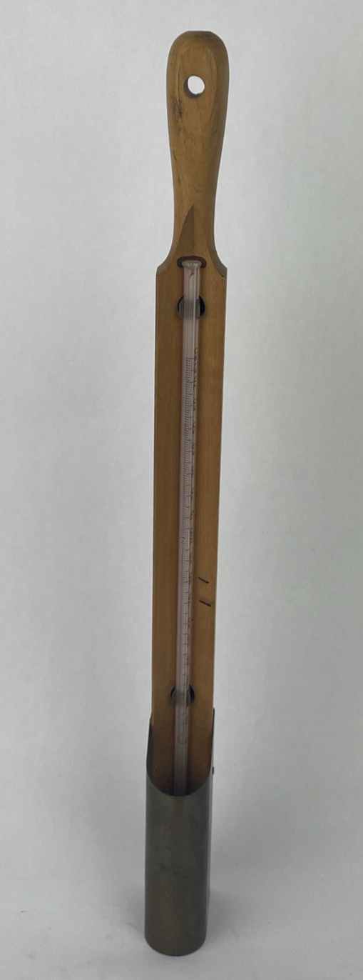 Vintage Brass ASTM Tank Gauging Woodback Cup Case Tank Thermometer