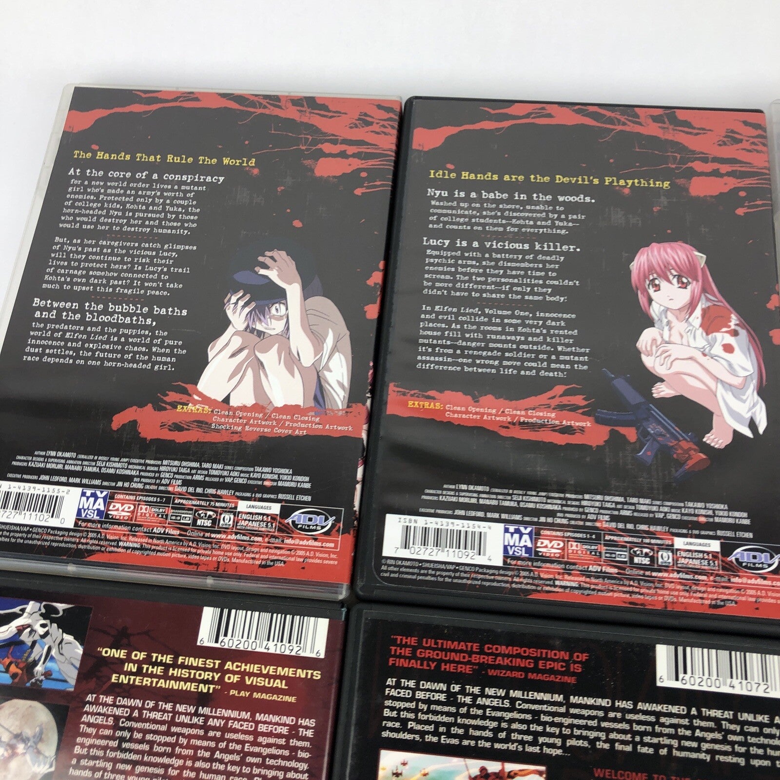 ANIME DVD LOT  Elfen Lied Vector  1 , 2 Gunslinger Girl Fafner Neon Genesis x 2