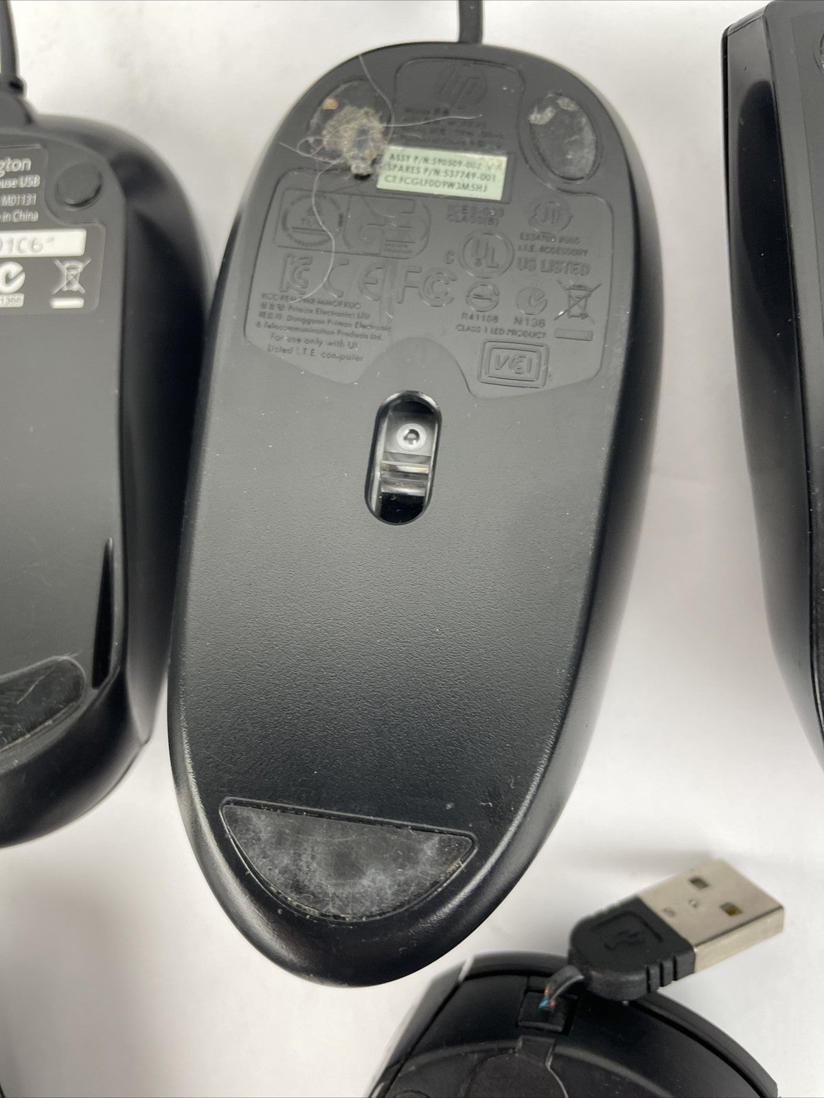 6 x Assorted Corded Mouse Lot - CHERRY GENTIX, 2 x Lenovo, Dynex, HP, Kensington