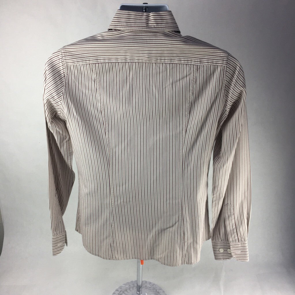 Faconnable Mens Button Front Shirt Ivory Brown Stripe Long Sleeve 100% Cotton XS