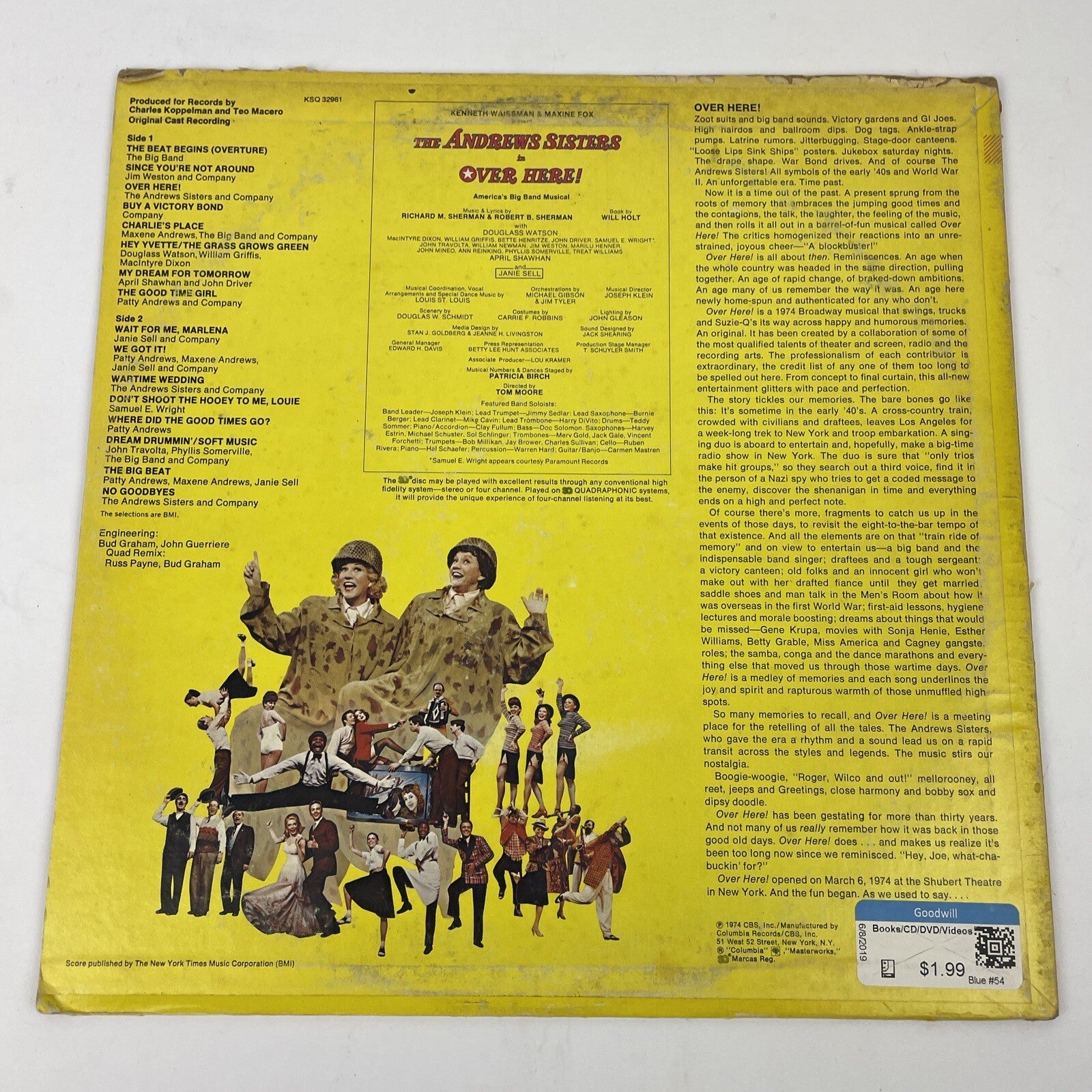 "THE ANDREW SISTERS IN OVER HERE!" Richard and Robert Sherman Broadway LP Record
