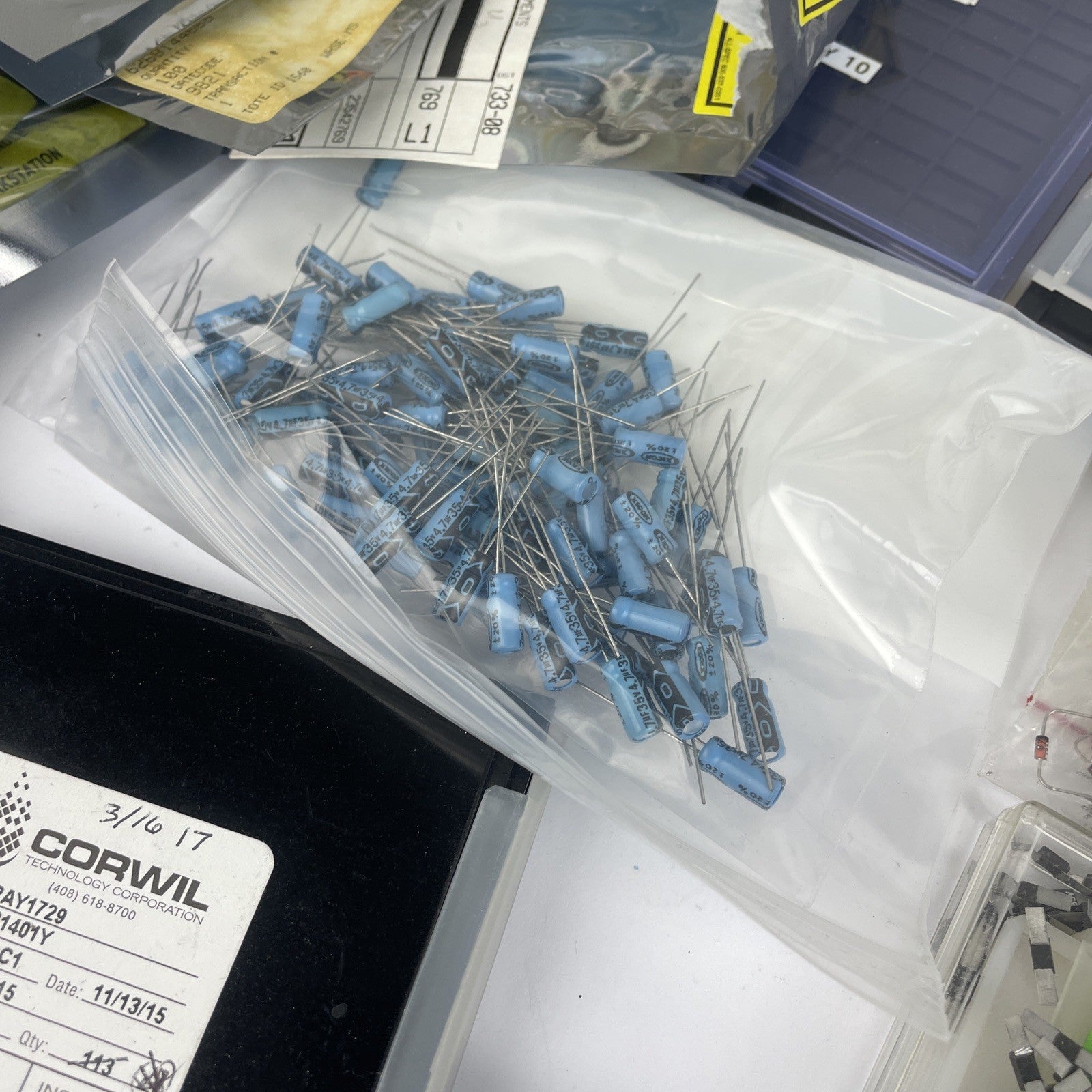 Huge Lot: Digi-Key Coilcraft Inductors Tantalum SMT Caps Xicon Wire Tools Plates