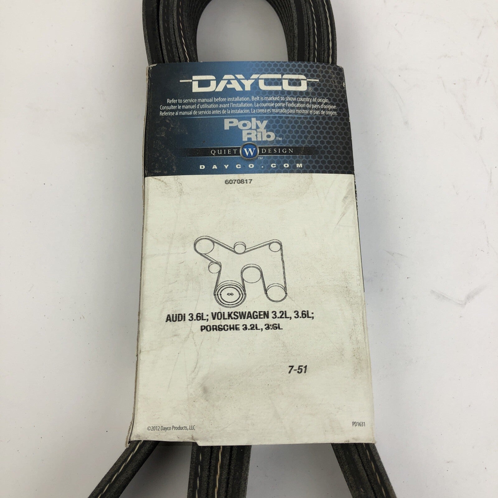Dayco 6070817 serpentine belt 7PK2074 poly rib belt