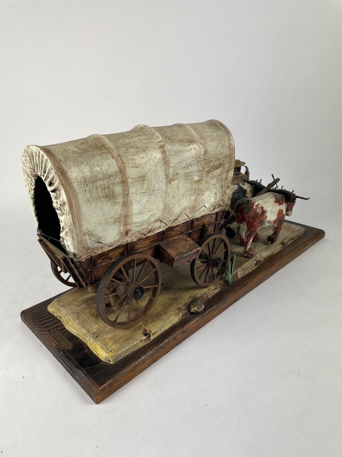 Oscar M Cortes 1980 Hand ORIGINAL HAND CARVED wooden covered wagon