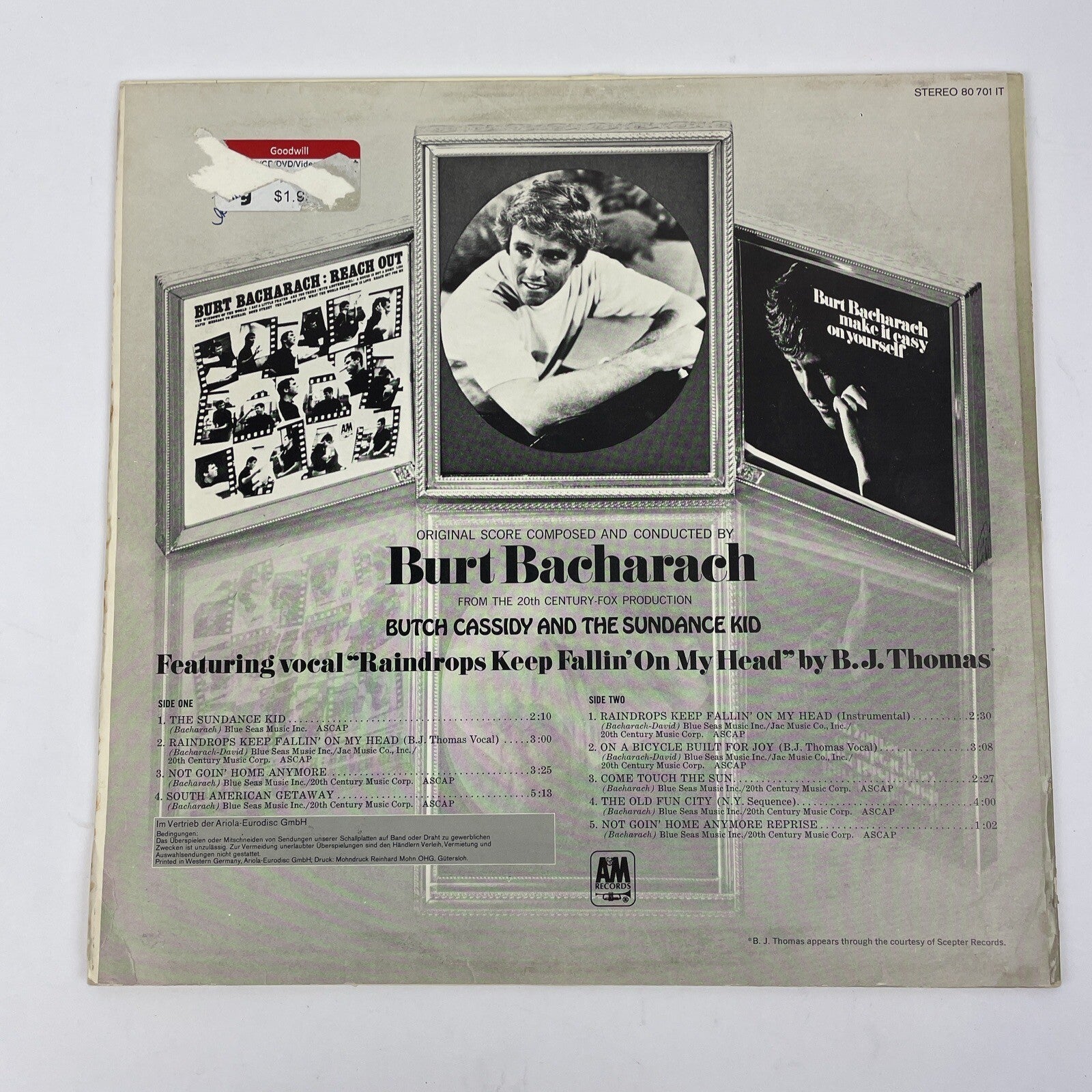 Burt Bacharach Butch Cassidy & The Sundance Kid Soundtrack LP Vinyl SP4227 VG+
