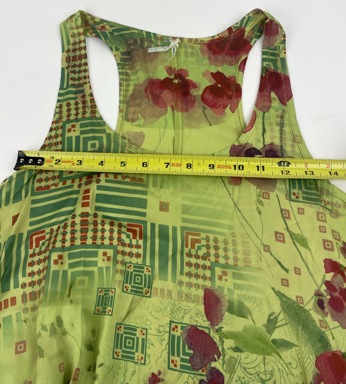 Lapis Green Floral High Low Silk Sleeveless Tunic Top Mini Dress Size M USA MADE