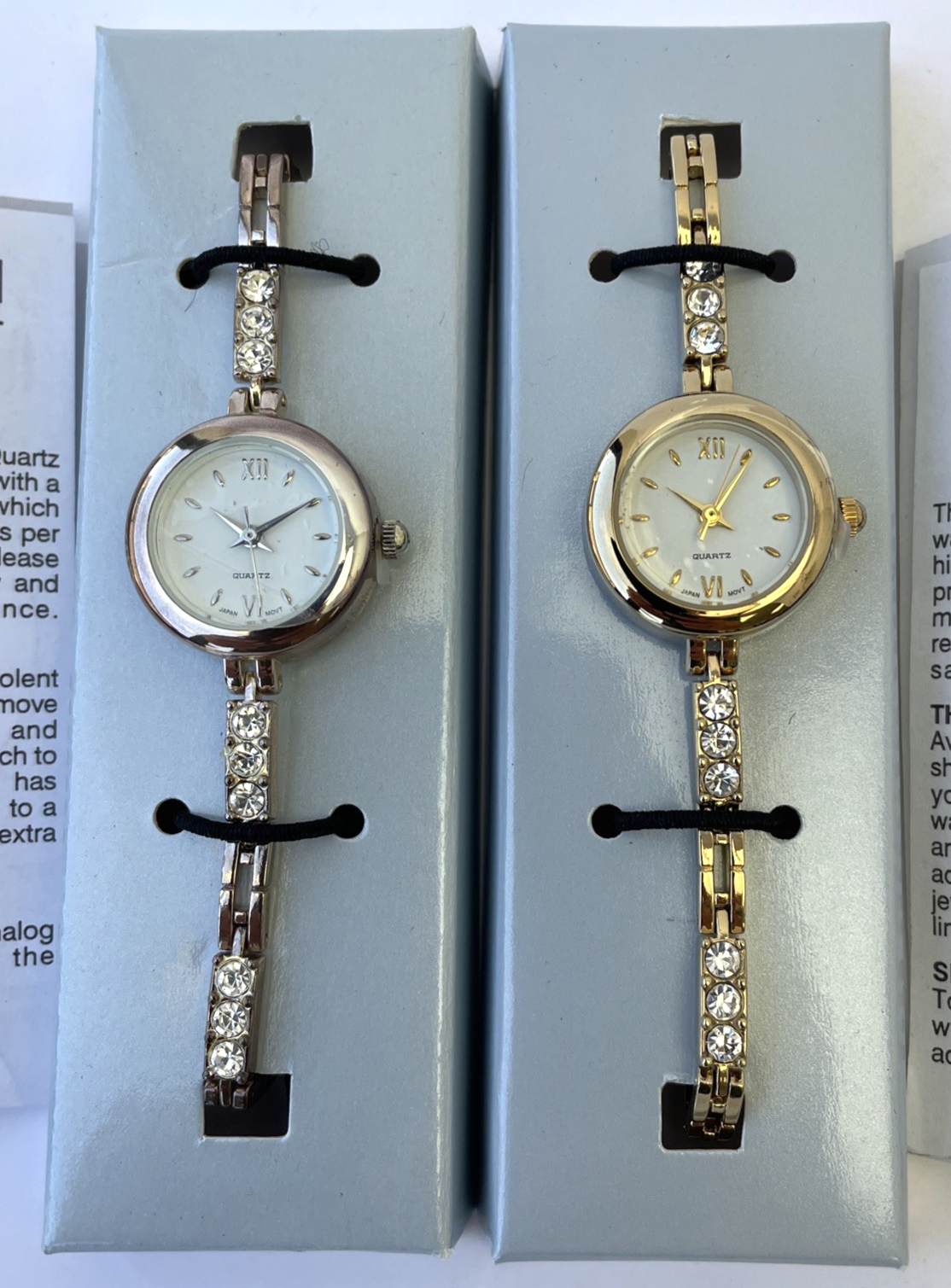 2 x VTG Avon Sparkle Tennis Bracelet Wristwatch Rhinestone Goldtone / Silvertone