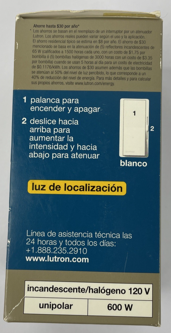 OEM Lutron Diva 600W Dimmer Wall Switch White DV-600PR-WH