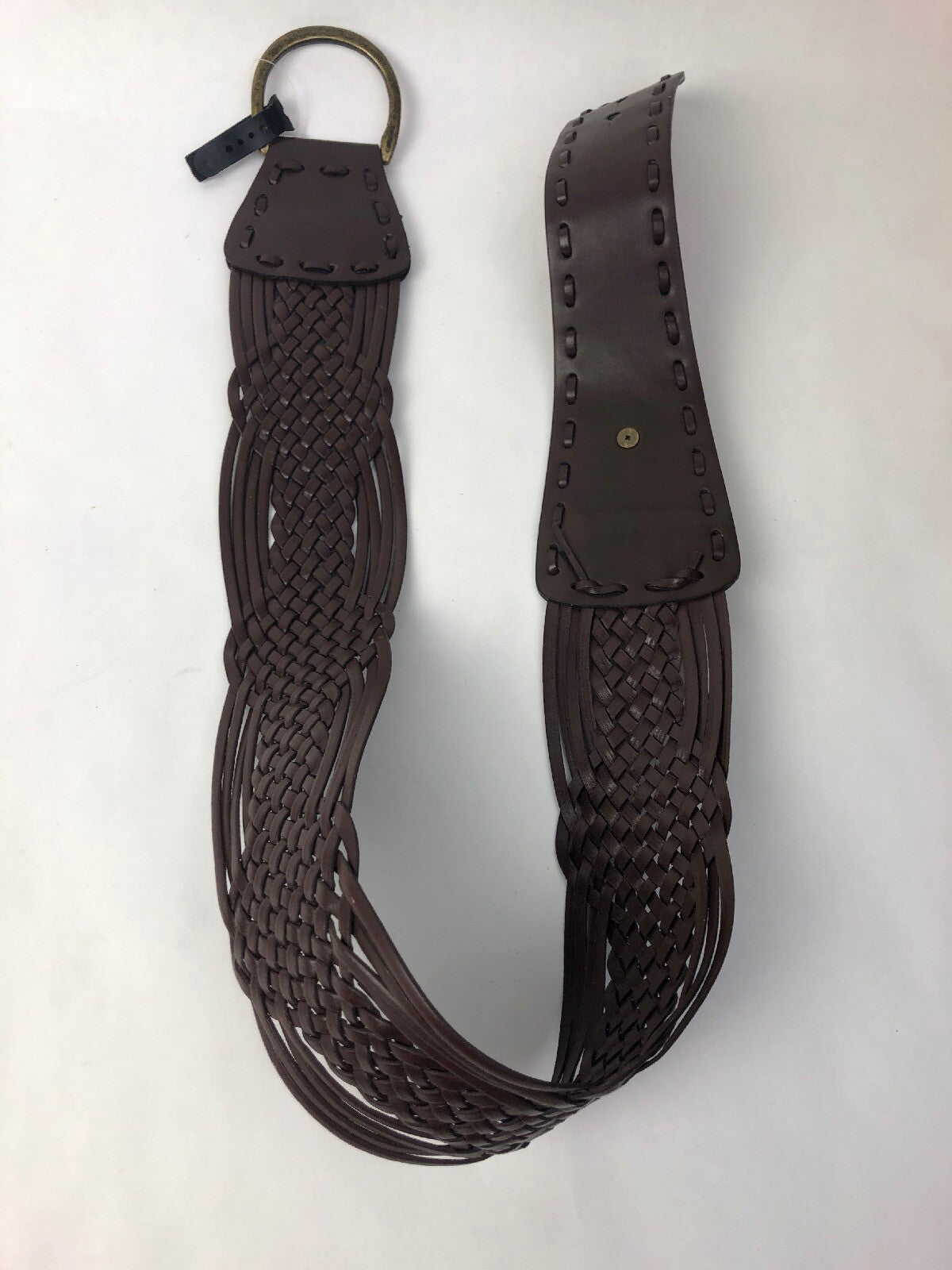 Women's Cognac Brown Genuine Leather Braided Woven Belt Size Sm Small See Images