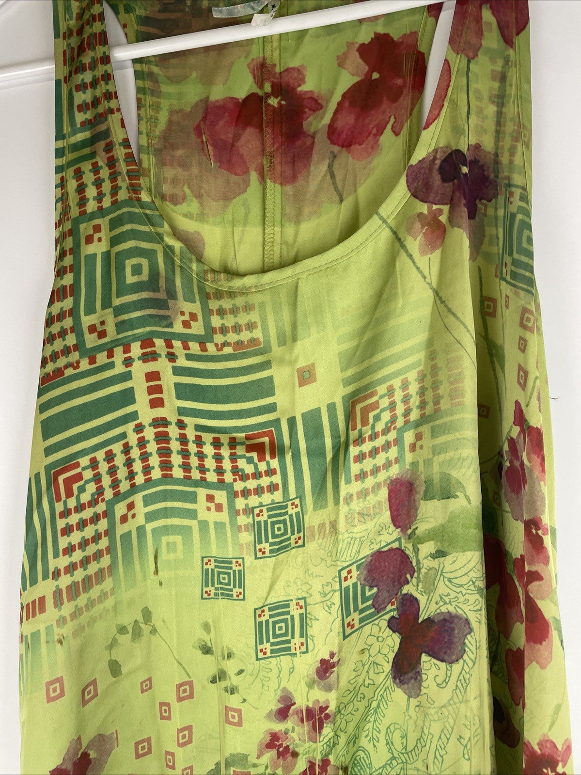 Lapis Green Floral High Low Silk Sleeveless Tunic Top Mini Dress Size M USA MADE