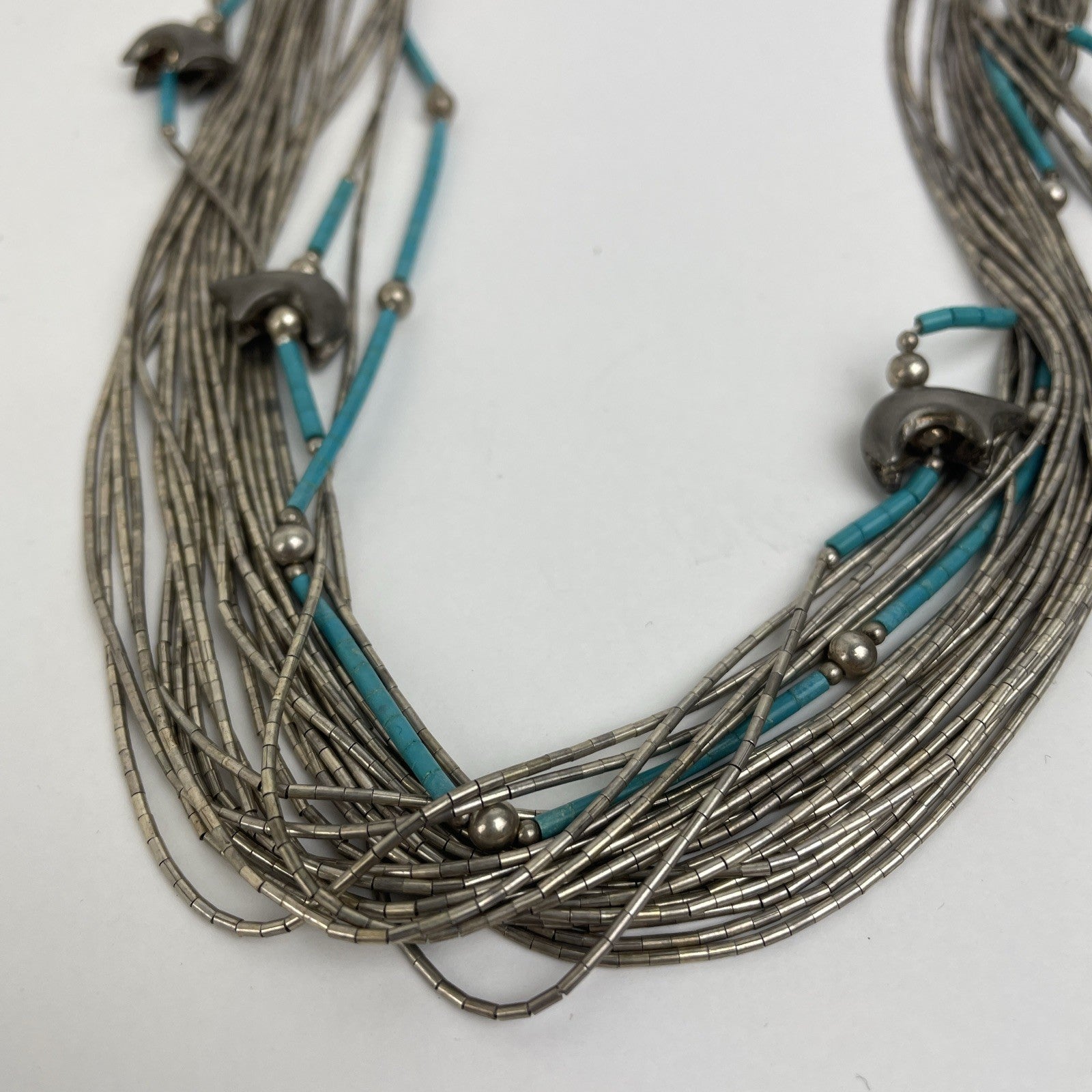 Handcrafted Navajo Liquid Silver Heishi 24 Strand Sterling 24” Necklace 55 Grams
