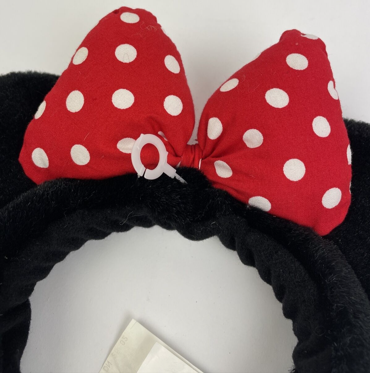 Disney Parks Fuzzy Fluff Minnie Mouse Black Ears Red Polka Dot Bow Ears Headband