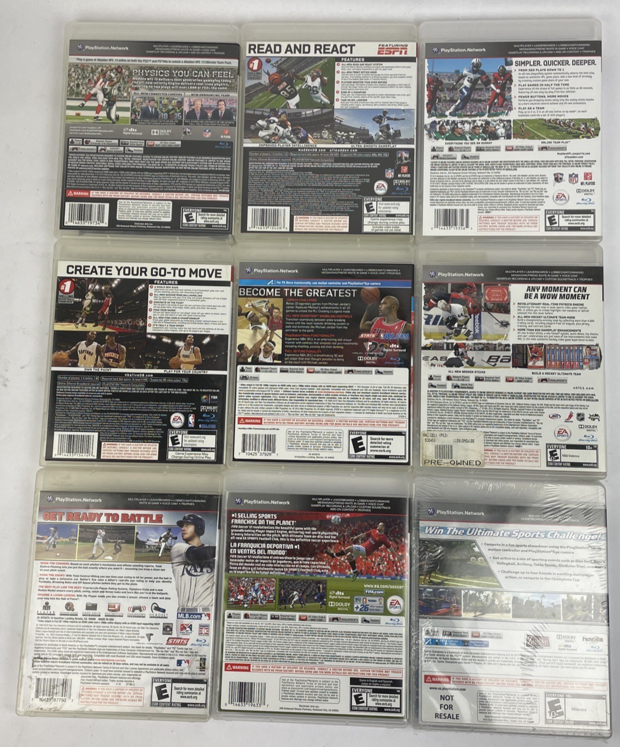 Lot of 9 PS3 Playstation 3 Sports Video Games Madden NBA NHL FIFA MLB Champions