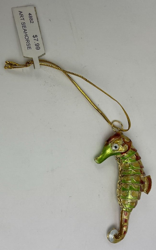 Beautiful Cloisonné Enamel Articulated Tropical Reef SEAHORSE Christmas Ornament