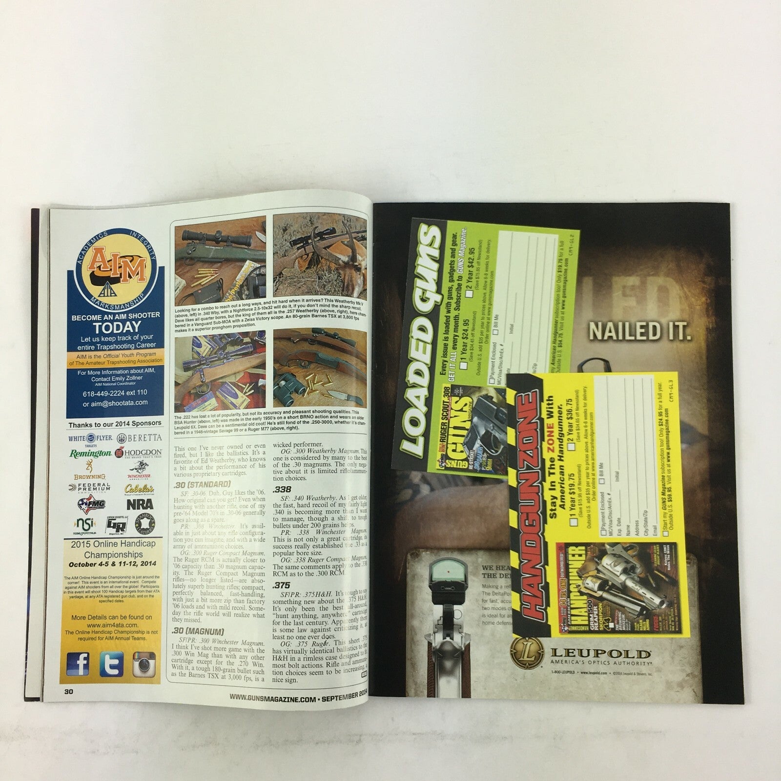 September 2014 Guns Magazine Remington R51 Pocket 9mm MK12 AR .22's New and Old