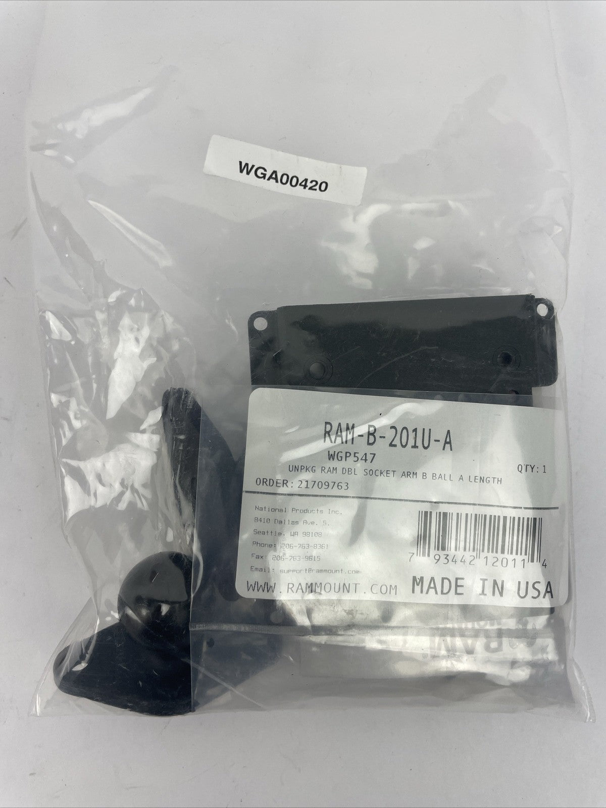 NEW RAM-B-201U Ram Mounts Aluminum Double Socket Arm w 2 x 1" Ball Bases HRDWRE