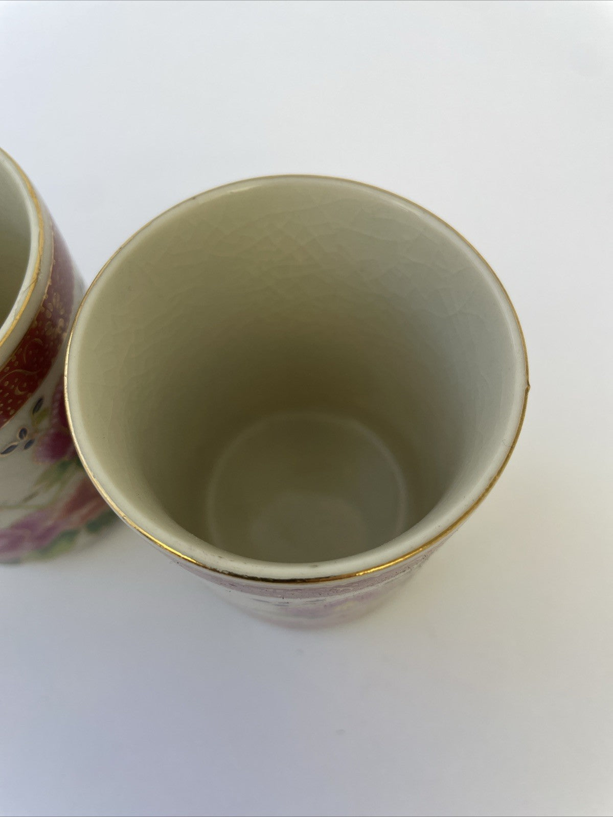 4 x Satsuma Japan Saki Crackled Teacup Hand Painted Floral Design 3.25" x 2.5"