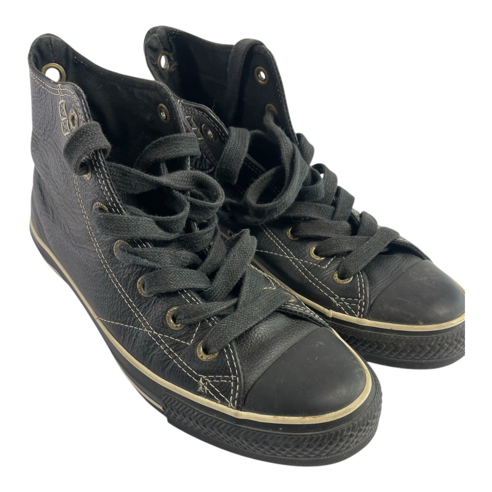 Converse Black Leather High Top Chuck Taylor All Star- Size Men 6 Woman 8