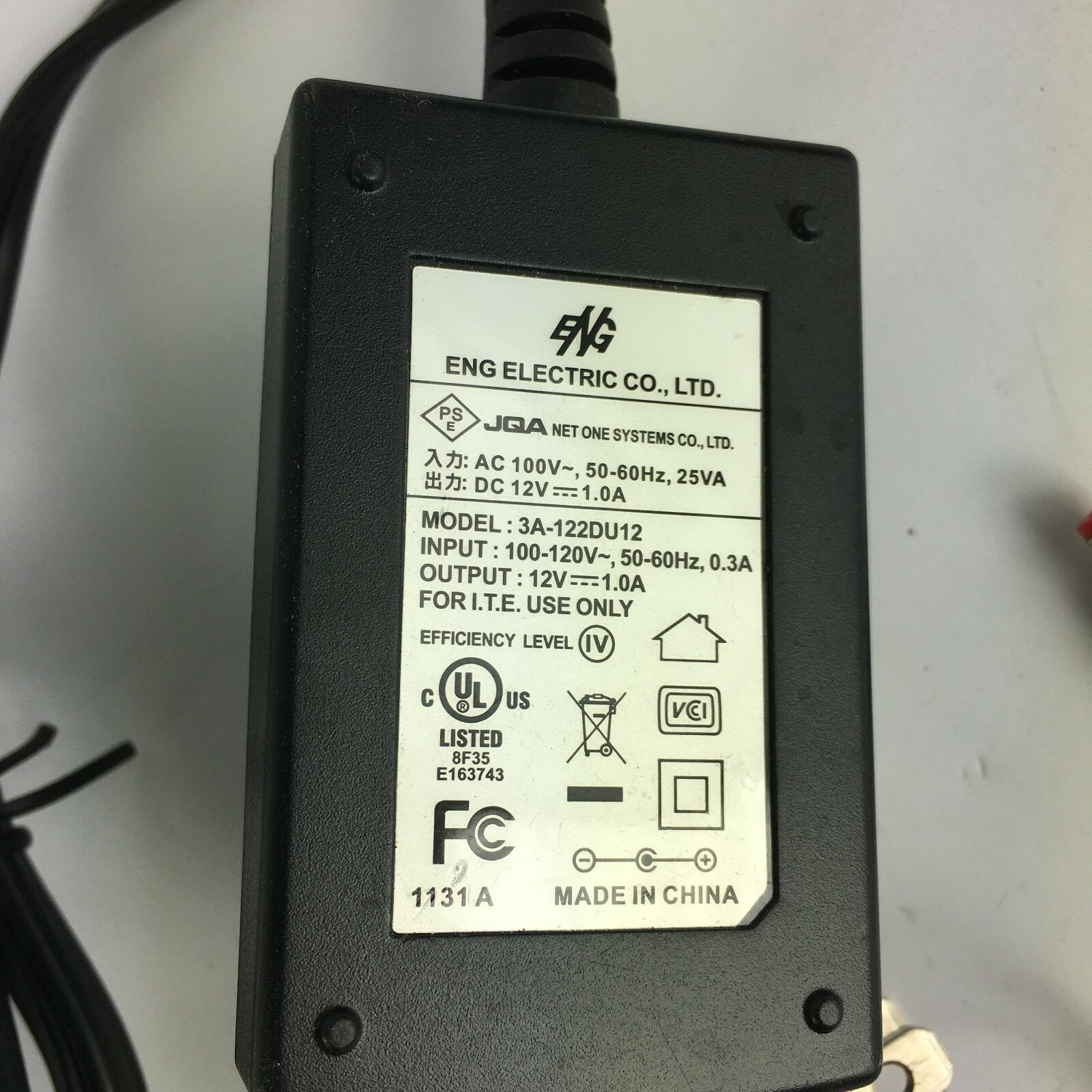 Genuine JQA 3A-122DU12 E-IV Output 12V 1000mA Power Supply Adapter A21