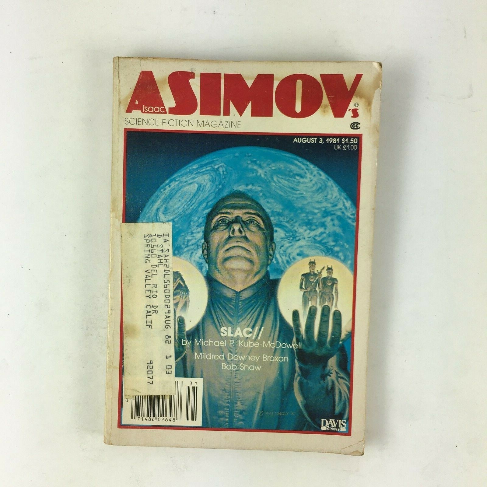 August 1981 Isaac Asimov's Science Fiction Magazine Slac by Michael P.Kube