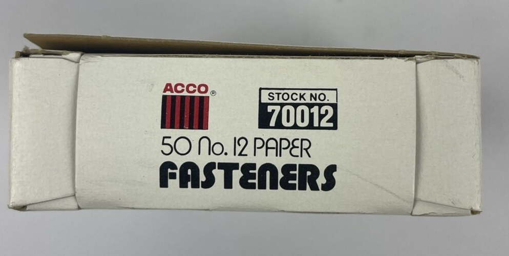 Pack of 50 ACCO No. 12 Paper Fasteners 1" Capacity 2 3/4"  Centers Stock # 70012