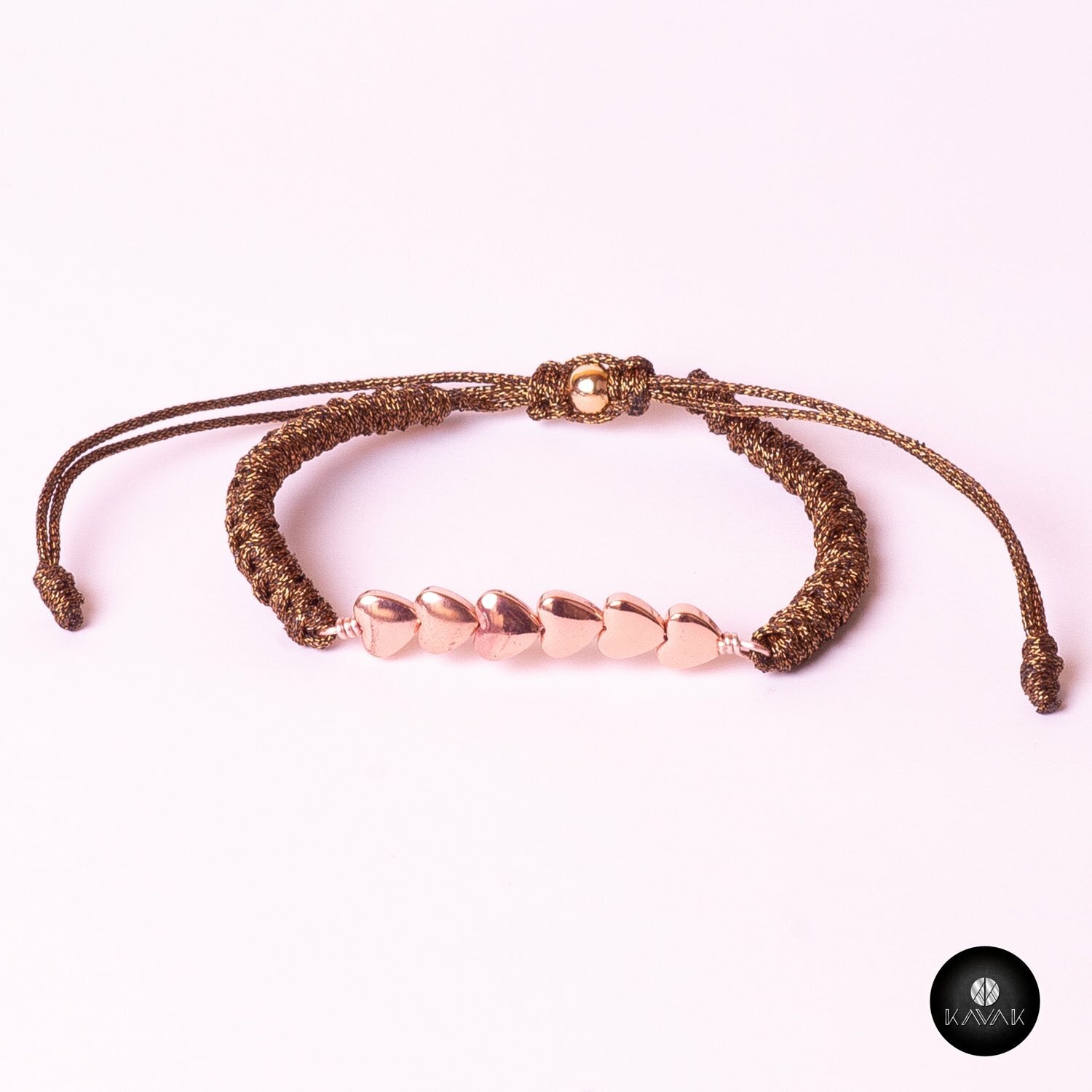 Kavak Handmade Women's Bracelet Rose Gold Plated Ties of  Hearts (Rose Hearts)