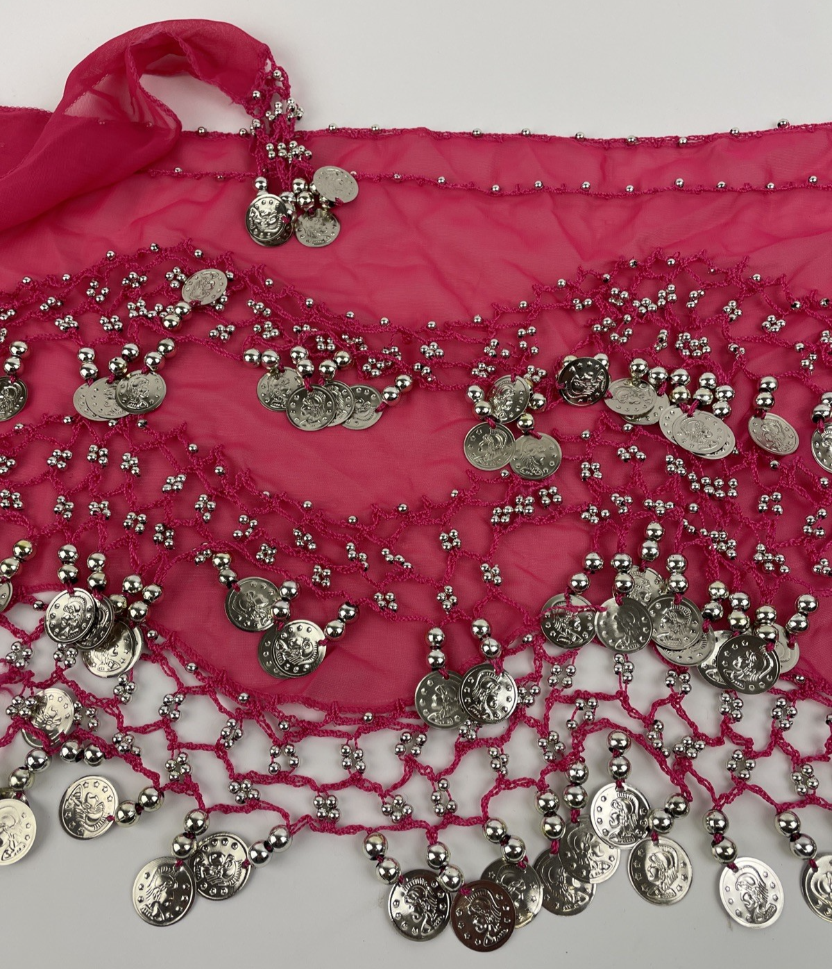 Belly Dancer Belly Dance Pink Coin & Beads Tie-on Scarf Belt  60" X 12" Beauty