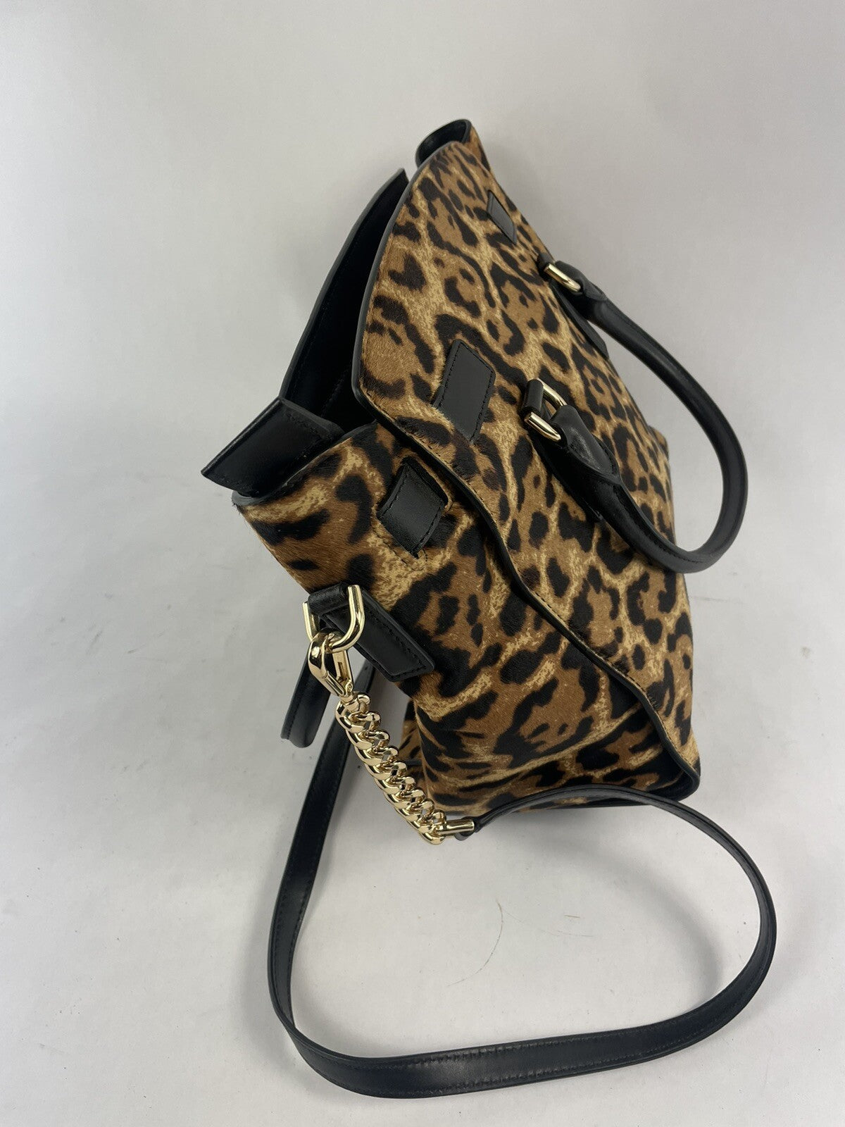 MICHAEL KORS LARGE HAMILTON TRAVELER LEOPARD BROWN HAIRCALF TOTE BAG