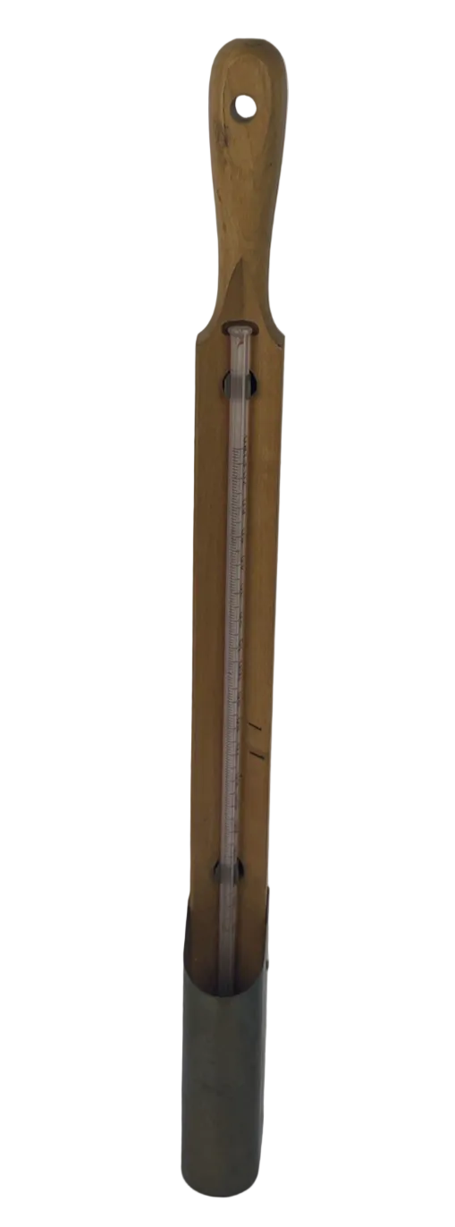 Vintage Brass ASTM Tank Gauging Woodback Cup Case Tank Thermometer