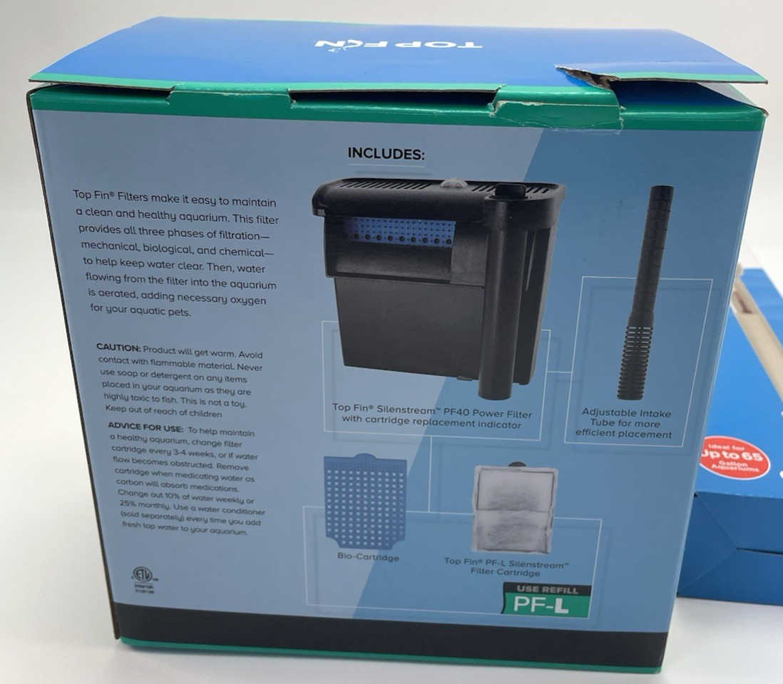 Top Fin SILENSTREAM PF40 Power Filter + Submersible Aquarium Heater 4 Fish Tank