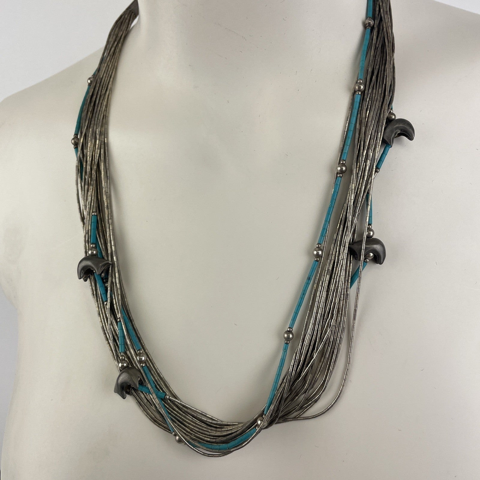 Handcrafted Navajo Liquid Silver Heishi 24 Strand Sterling 24” Necklace 55 Grams