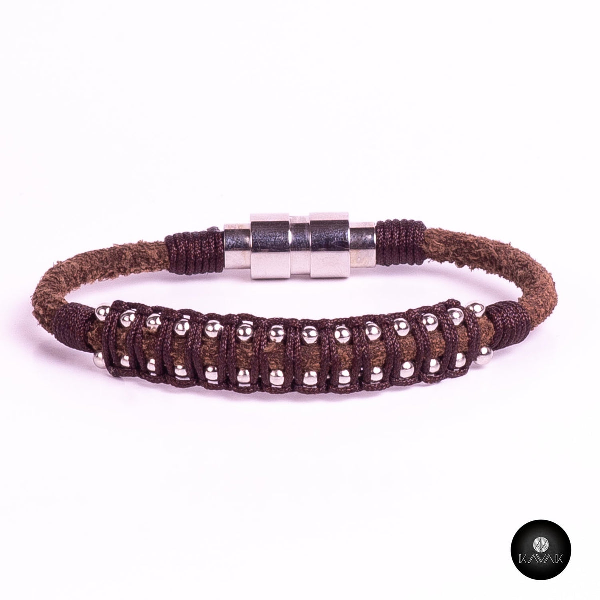 Kavak Handmade Men's Bracelet Leather Magnetic Stainless Steel Military Braided