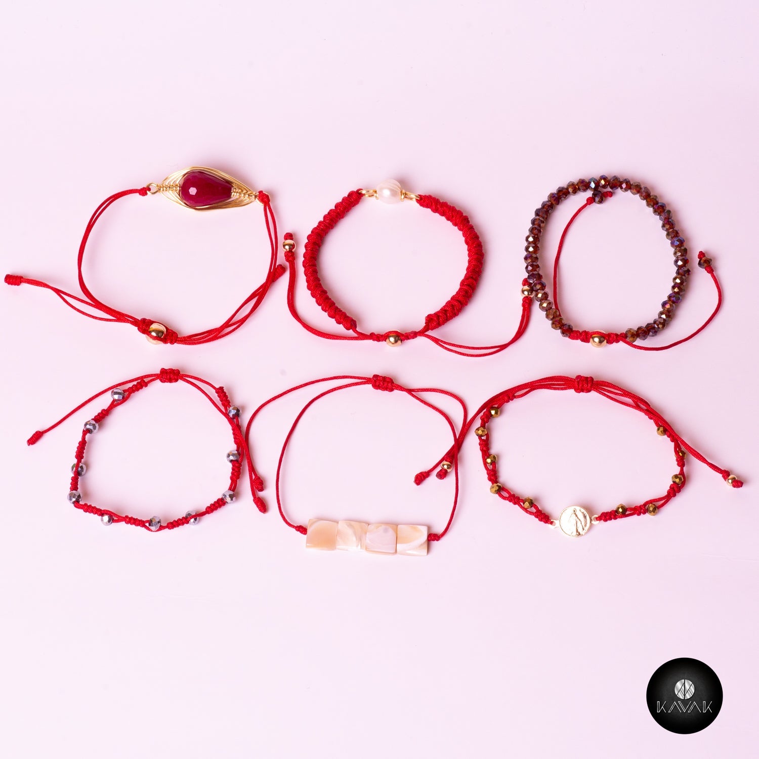 Kavak Handmade women's Girl Red world Crystal Stone Adjustable Bracelet
