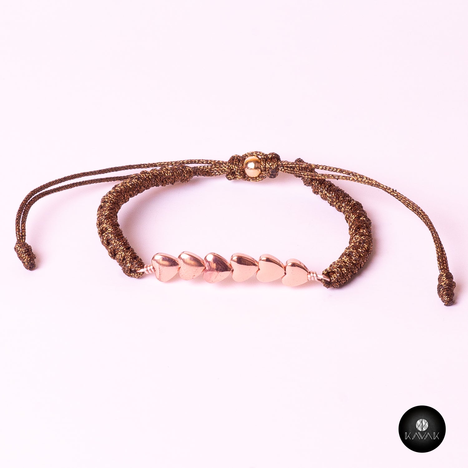 Kavak Handmade Women's Bracelet Rose Gold Plated Ties of  Hearts (Rose Hearts)