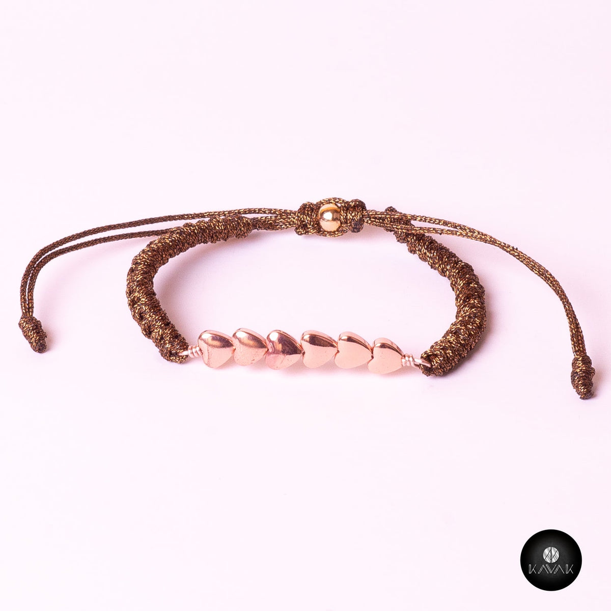 Kavak Handmade Women's Bracelet Rose Gold Plated Ties of  Hearts (Rose Hearts)